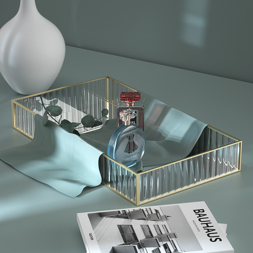 High-looking striped glass jewelry cosmetics storage tray desktop storage box table restaurant afternoon tea tray