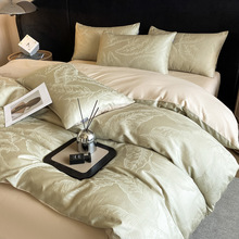 高级感60s支全棉贡缎提花长绒棉四件套纯棉纯色撞色被套床上用品