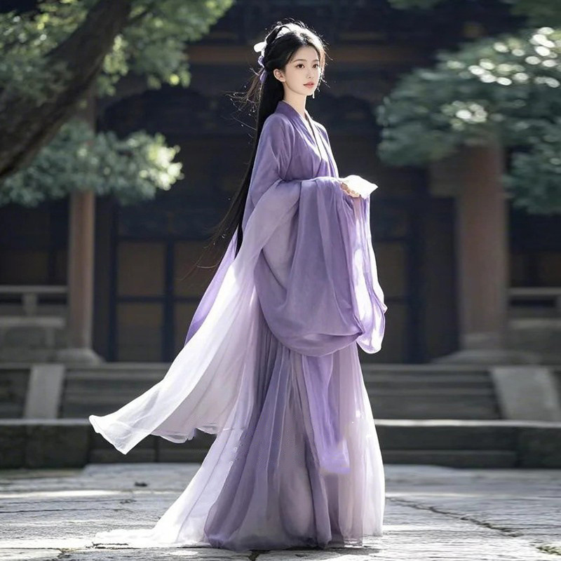 紫色の漢服女性の 2025 新魏晋スタイル南北朝改良されたワイドスリーブ流仙スカートは、仕事で着用でき、古代衣装として着用できます|undefined