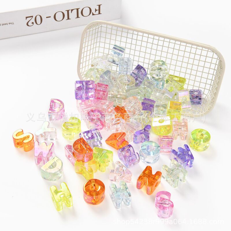 Hole 6mm Transparent Colorful English Alphabet Beads Macaron Dopamine Handmade Beads Straight Hole Beads Bracelet Beads