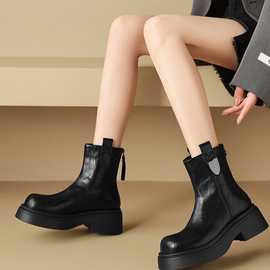 法式短靴女2025秋冬新款英伦风厚底增高软底瘦瘦靴休闲百搭马丁靴