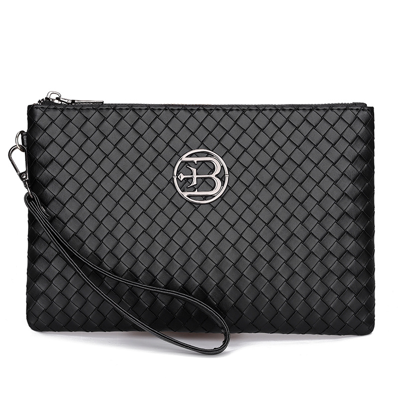 跨境2025新款软皮手包软面压花编织男士手拿包时尚潮流PU手抓包