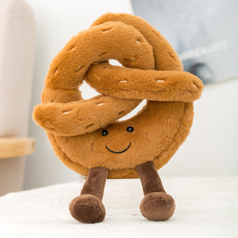 Simulación de tostadas pretzel almohada juguetes de peluche al por mayor transfronterizos bocadillos pan cuento muñeca calmante colgante