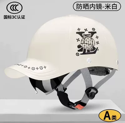 Motosiklet kaskı (dəbilqə) summer baseball cap helmet for men - white-built-in-short-lens