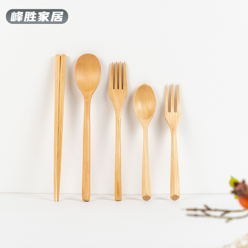 Japanese-style Enclosure Wood Spoon and Fork Chopsticks Three-piece Set Student Portable Wooden Tableware Set Wooden Spoon Wooden Chopsticks Wooden Forks