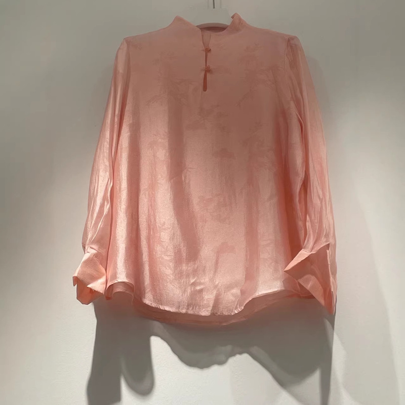 High-End Version New Chinese-Style Rayon Stand-Collar Shirt for Women, Retro Jacquard Pattern Long-Sleeve Double-Layer Base Shirt Top for Spring High-End Version New Chinese-Style Rayon Stand-Collar Shirt for Women, Retro Jacquard Pattern Long-Sleeve Double-Layer Base Shirt Top for Spring
