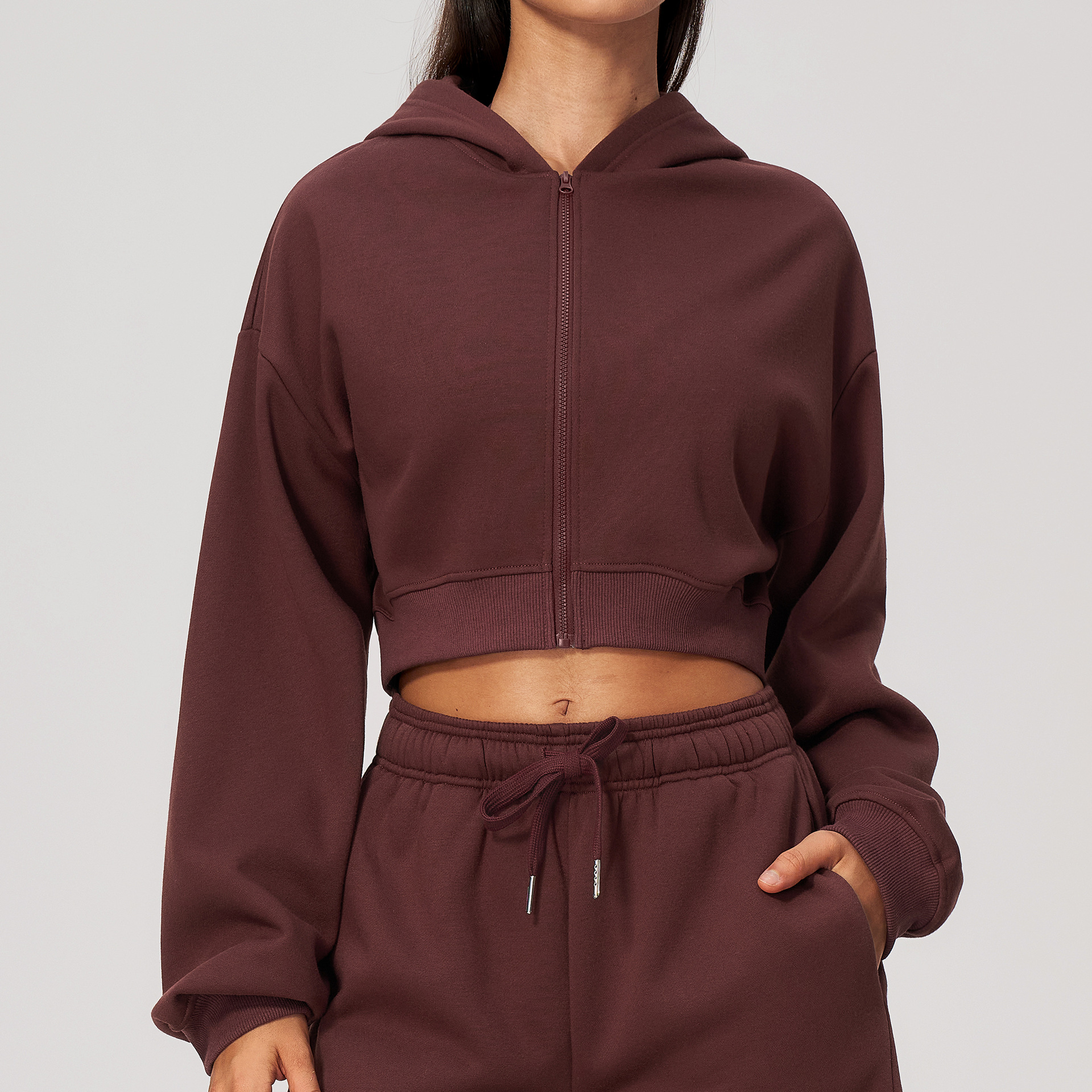 Cross-border hooded sweatshirt for women, loose-fitting, slimming, short cardigan, autumn and winter fitness zip-up sports jacket 5555