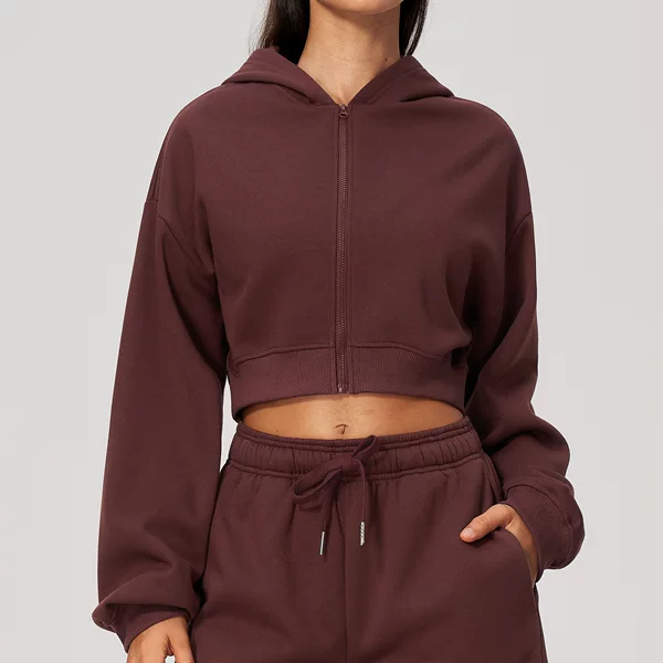Cross-border hooded sweatshirt for women, loose-fitting, slimming, short cardigan, autumn and winter fitness zip-up sports jacket 5555