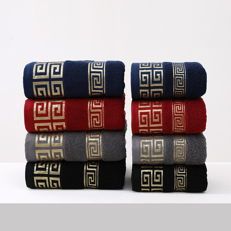 Cross-Border Wholesale Cotton 32-Ply Plain Checkered Solid Color Adult Dark-Colored Soft Absorbent Bath Towel Set