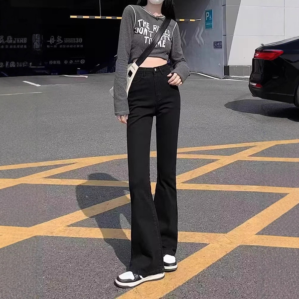 High-Waisted Stretchy Flared Jeans for Women 2025 New Autumn and Winter Fleece-Lined Thickened Slimming Bootcut Pants