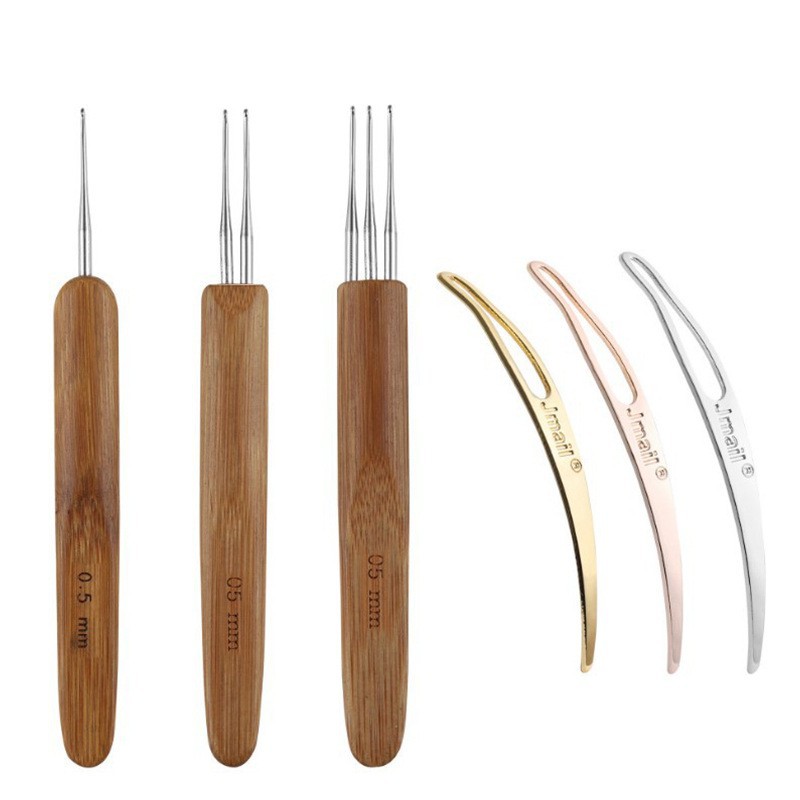 0.5mm 0.75mm Curling Needle Hair Weaving Hook Set 6-Piece Hair Extension Tool Kit