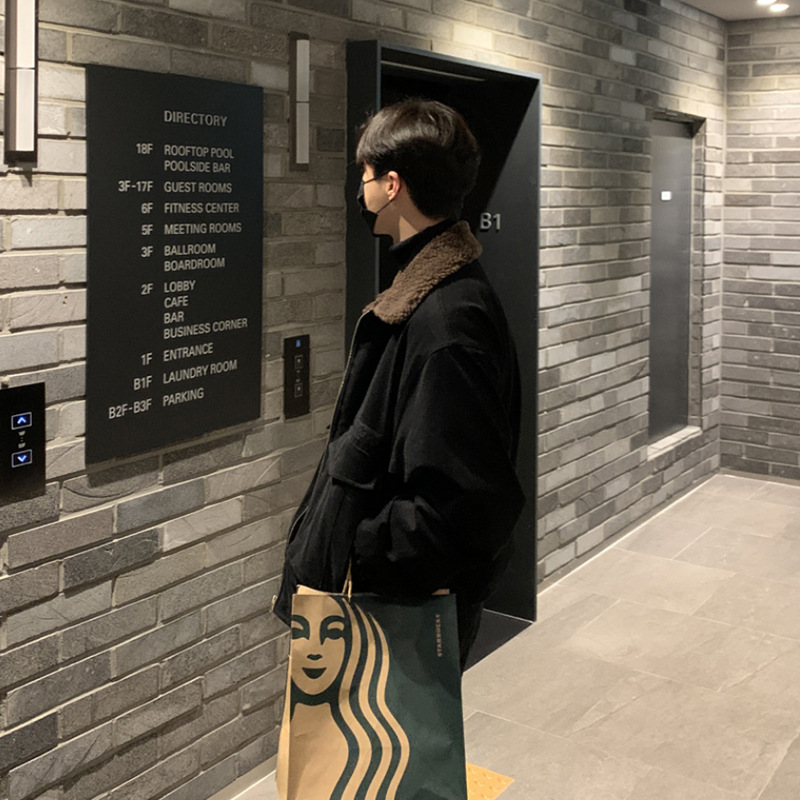 Asmu秋冬厚手男性ジャケットカジュアル韓国版レトロなごろつきのハンサムなカシミヤの毛の襟の短いコート