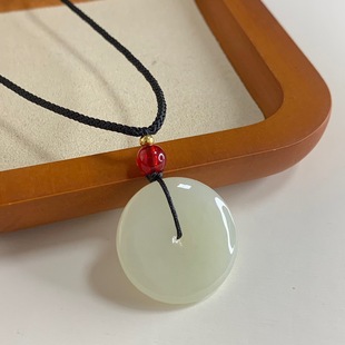 Natural Hetian Jade Safe Buckle Necklace Women's All-match High-end Glass Pendant New Chinese Style Couple Pendant Necklace