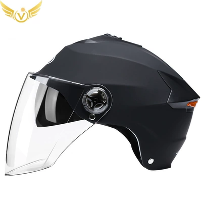 Rechargeable Led Electric Vehicle Helmet Motorcycle Helmet Battery Car Helmet Summer Sun Protection Half Helmet Breathable (Motosiklet kaskı (dəbilqə)) - black-transparent-mirror