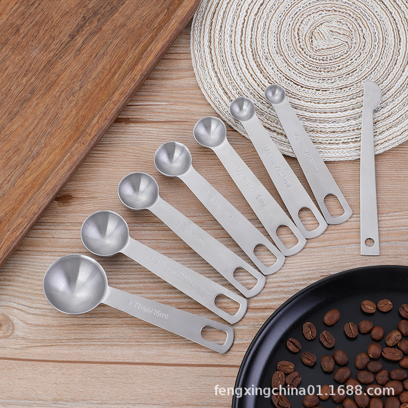 亚马逊跨境热卖烘焙工具带刻度不锈钢量勺量匙咖啡勺量勺量杯套装