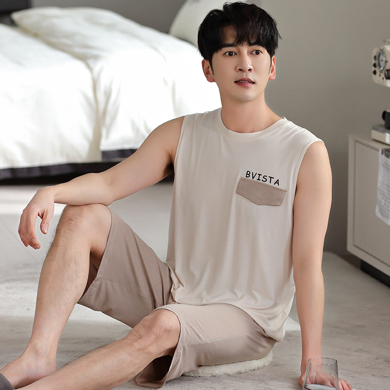 Hombres modal pijamas verano chaleco Delgado pantalones cortos más tamaño sin mangas desgaste del hogar chaleco Delgado desgaste exterior traje