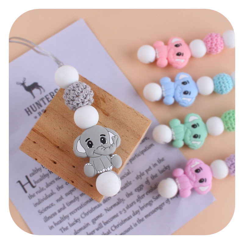 Bebé molar mordedor masticable colgante joyería de los niños mordedor palo de dibujos animados de silicona elefante teether collar