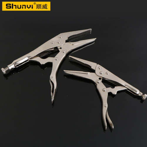 Shunwei Powerful Pliers 10-inch C-type rubber sleeve welded O-shaped chain round-mouthed needle-nose pliers clamping fixed needle-nose powerful pliers