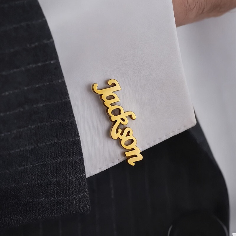 Amazon's Best-Selling Custom Stainless Steel English Letter Cufflinks, Fashionable Men's Suit Name Tags, High-End Clothing Accessories