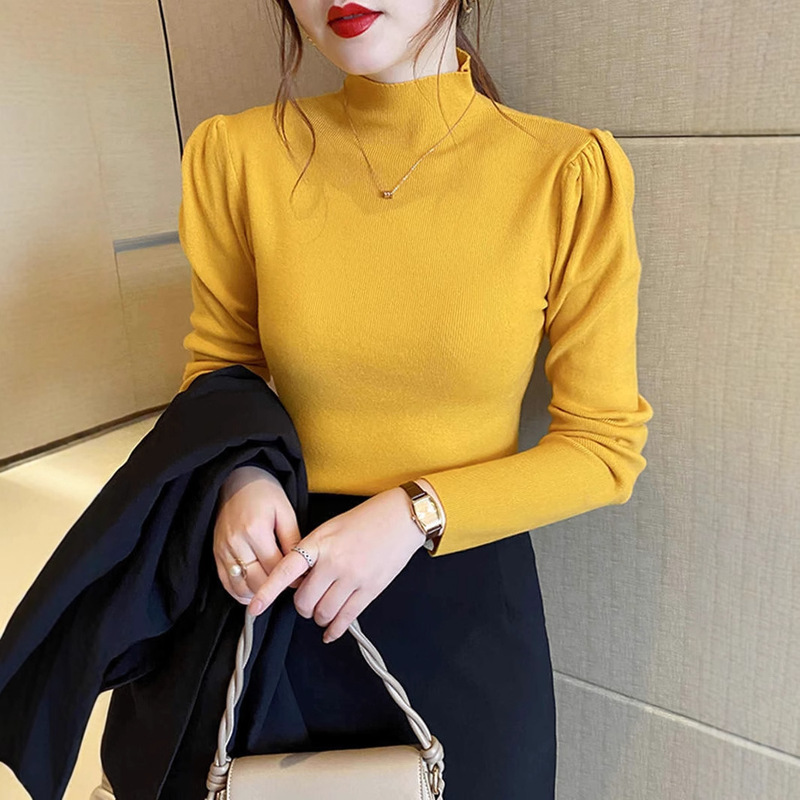Half Turtleneck Knitwear Bottoming Shirt for Women 2024 Spring & Fall New Style Puff Sleeve Top Long Sleeve Inner Knitwear One Size Fits All Half Turtleneck Knitwear Bottoming Shirt for Women 2024 Spring & Fall New Style Puff Sleeve Top Long Sleeve Inner Knitwear One Size Fits All