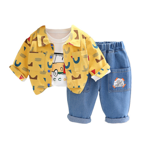 Boys Autumn Clothes Suit Little Boy Baby  New Boys Clothes Colorful Geometric Car Three-piece Trendy Set