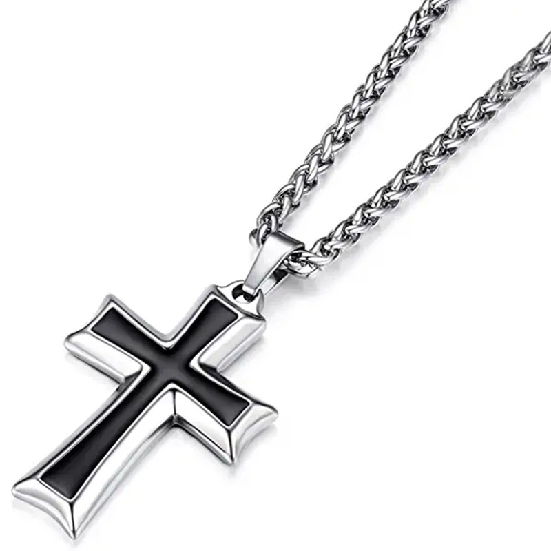 Collier Xinghe en acier inoxydable avec pendentif croix simple et unisexe en résine pour homme_voghion.com