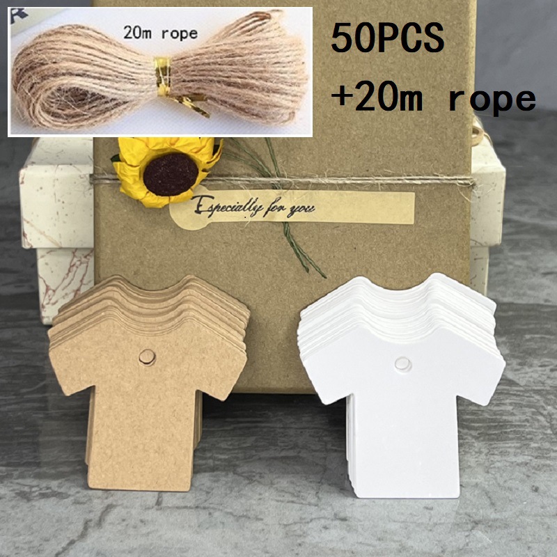 50张+麻绳 DIY牛皮纸小衣服形吊牌卡片礼生日派对感谢卡装饰