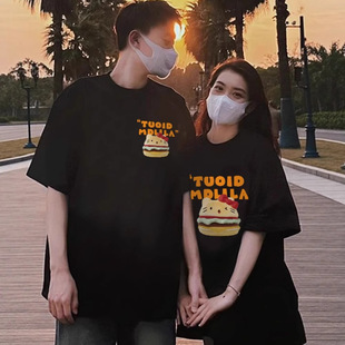 2025 Summer Popular Cute Hamburger Cat Design Short-Sleeved T-Shirt Couple Wear Loose and Versatile Tops for Men and Women