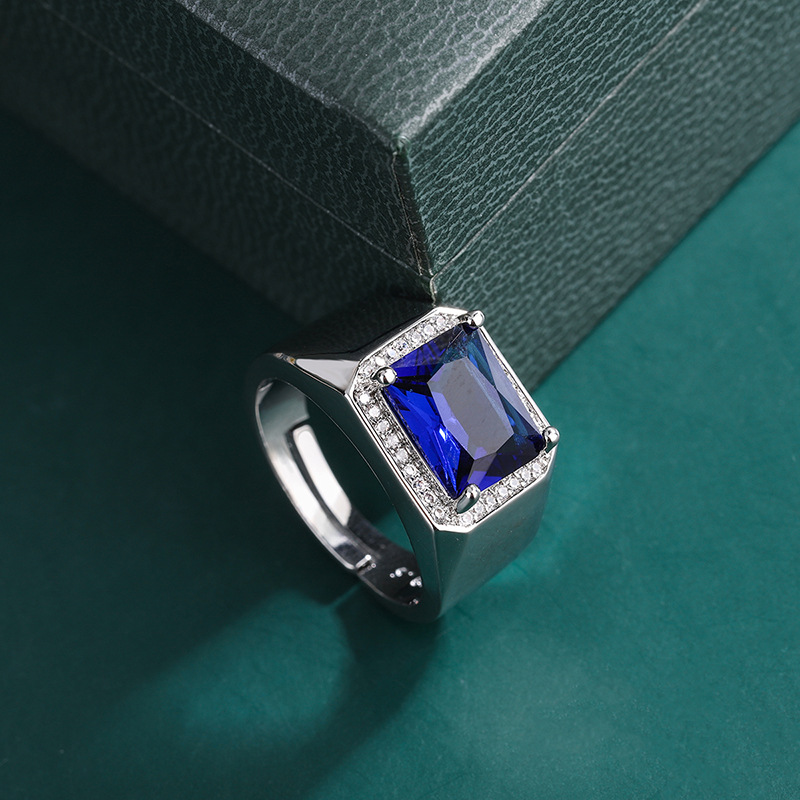 Adjustable Men's Sapphire Colour Ring In Platinum Plated Silver_voghion.com