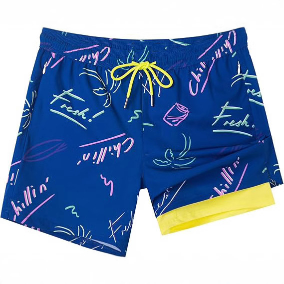 Men's Swim Trunks with Compression Lining Swim Shorts Quick-drying Swimsuit Swimsuit Zipper Pocket