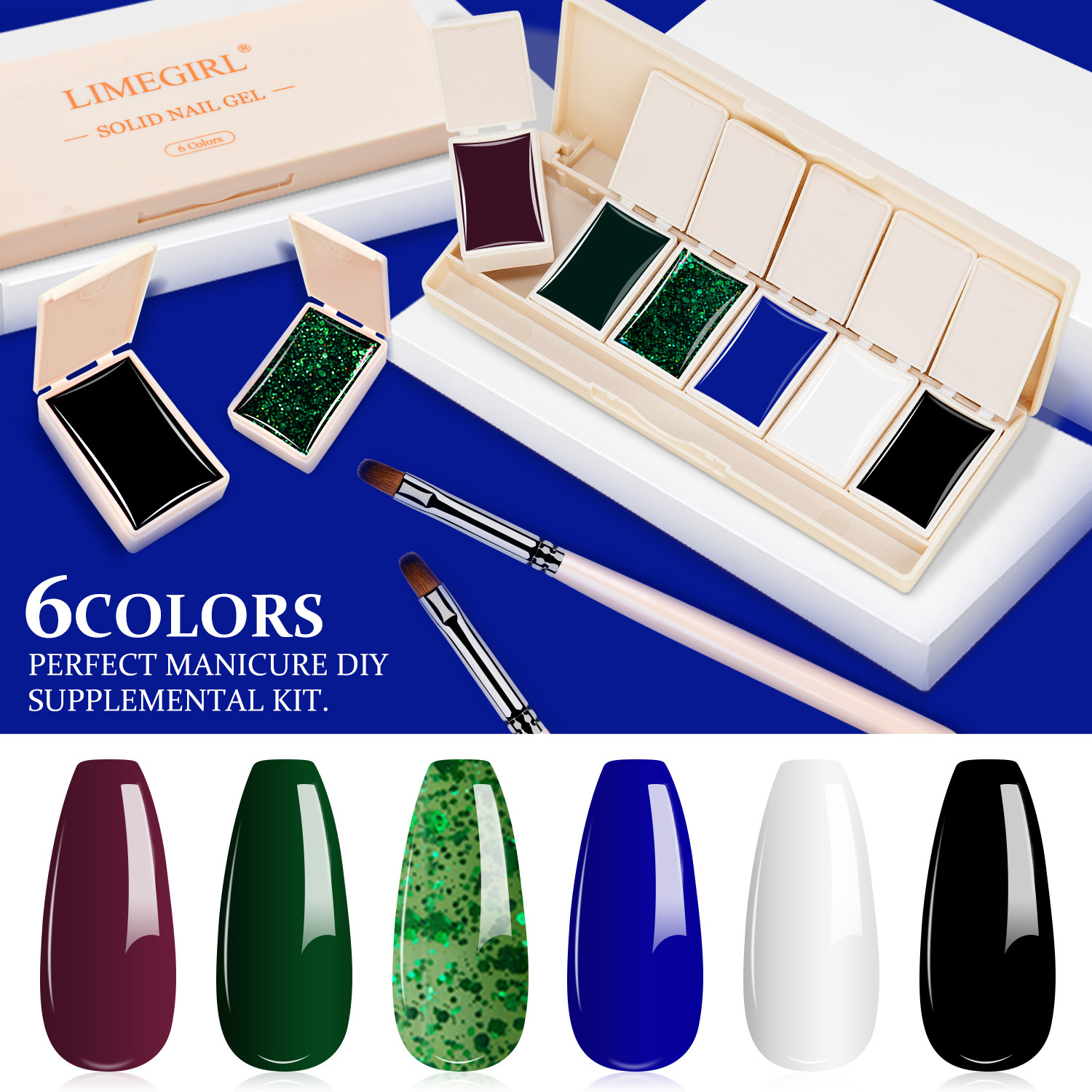2022new 6-color crema sólido pegamento de sombra de ojos plato conjunto fototerapia esmalte de uñas pegamento traje transfronterizo exclusivo