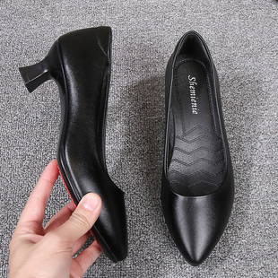 Work footwear for black leather, shoes, classic suit high heels