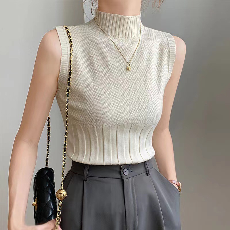 美式半高领小吊带背心女夏季外穿内搭针织衫针织辣妹背心无袖上衣
