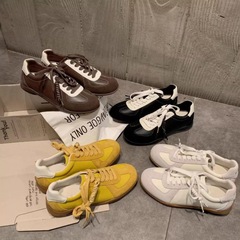 牛皮版~复古德训鞋女拼色系带圆头休闲运动板鞋百搭增高阿甘鞋女