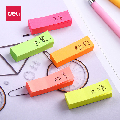 Deli mini long sticky notes bookmark stickers fluorescent strip students with color strips classification index