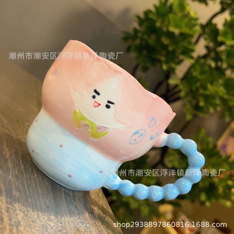 设计师浮雕早餐燕麦牛奶杯陶瓷高颜值手工可微波炉大容量葫芦杯|undefined