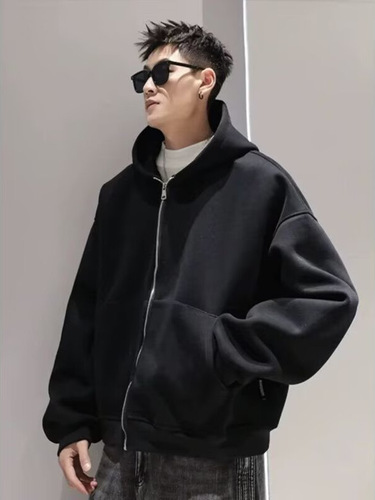 American-style hoodie, trendy 3D backpack-style sweatshirt for men, spring/autumn casual zip-up design jacket.