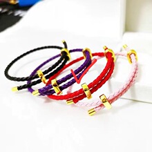 定制周家同款铜镀24k3mm皮绳手链8八字扣可双向调节替换钢丝手绳