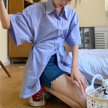 学院风收腰显瘦设计感衬衫女韩式中长款短袖衬衣夏小众别致上衣潮