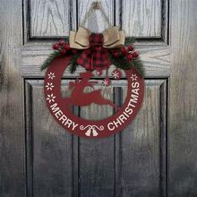 圣诞节麋鹿装饰木质门挂场景布置圆形蝴蝶结圣诞木牌家居门牌