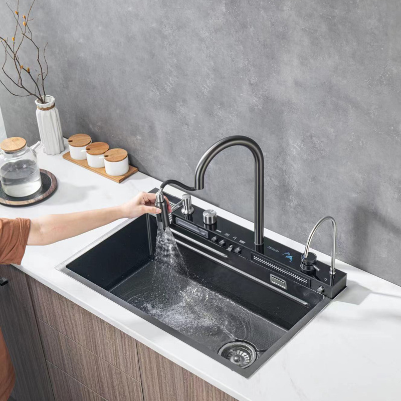 Dolphin nuevo nano 304 Acero inoxidable feiyu cascada grande solo fregadero vegetal lavado placa cocina piano botón fregadero