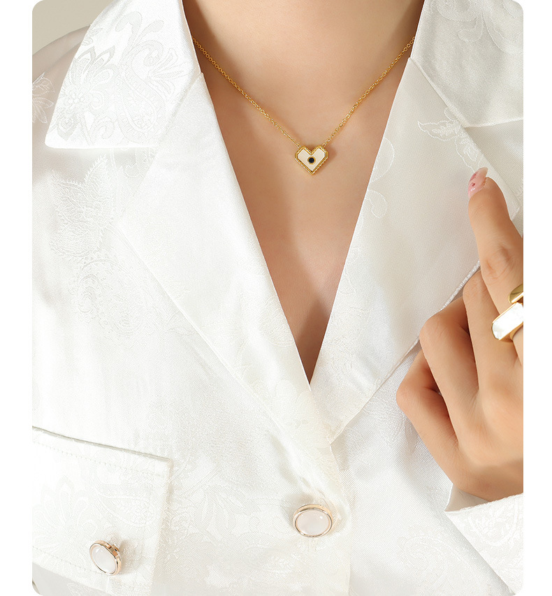 Fashion Heart Shape Titanium Steel Plating Inlay Shell Zircon Pendant Necklace 1 Piece