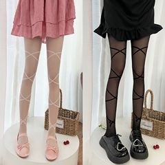 Ballet style bow pure lust hot girl stockings cross strap line slimming sweet white bottoming stockings