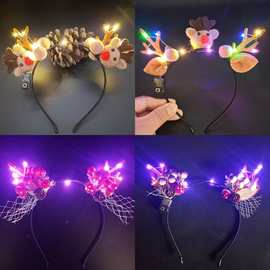 2025跨境新款发光鹿角头箍圣诞节发箍 麋鹿浆果猫耳朵头饰批发