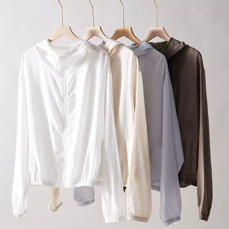 加工定制天丝亚麻连帽衫女春夏极简设计透气外套防晒外穿拉链衬衫
