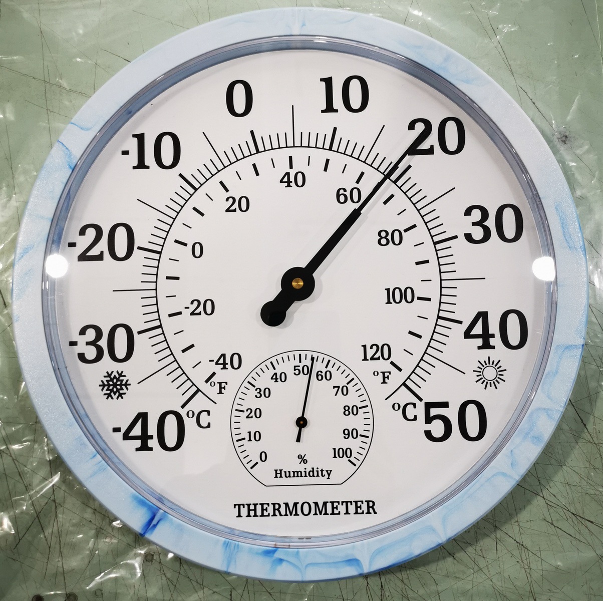 TH9250P-25CM温湿度计（彩蓝壳欧盘白面细字体）