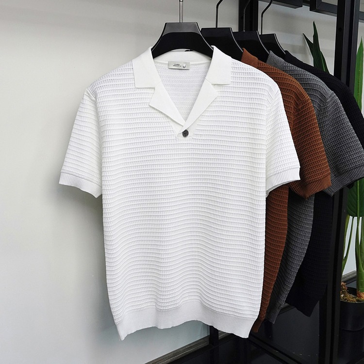 Cuba cuello polo camiseta camiseta de manga corta hombre waffle viejo viento de negocios hielo verano fábrica transfronteriza al por mayor