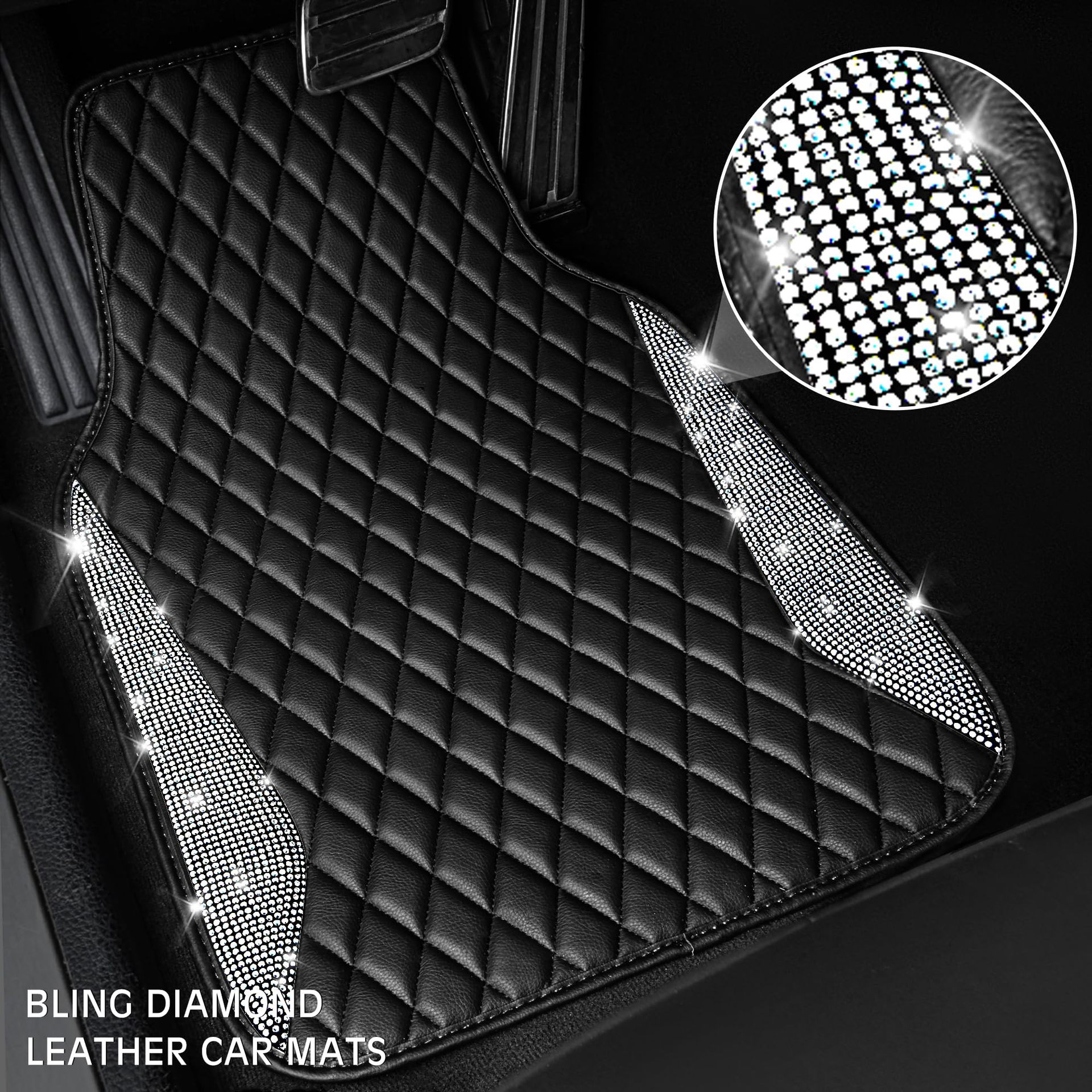 Shiny Leather Car Floor Mat with Rhinestones and Crystals, Universal Non-Slip Waterproof Mat for Women, Rhinestone Car Anti-Slip Mat