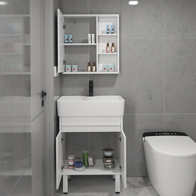 gabinete de baño de madera sólida tipo pequeño gabinete de lavabo tipo suelo combinado en lavabo cerámico pequeño tamaño lavabo