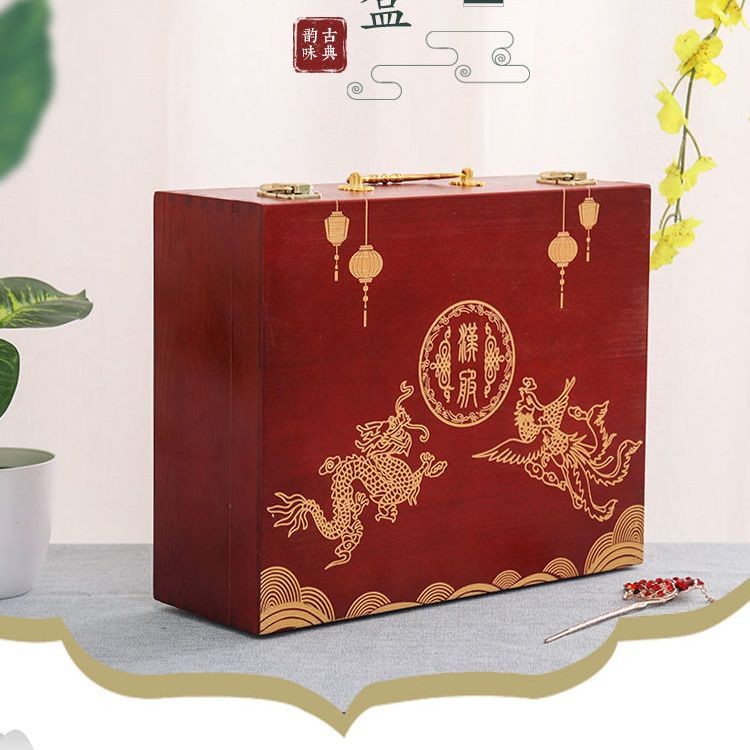 长方形汉服收纳木盒仿刺绣旗袍收纳包装盒复古珠宝首饰收藏盒礼盒